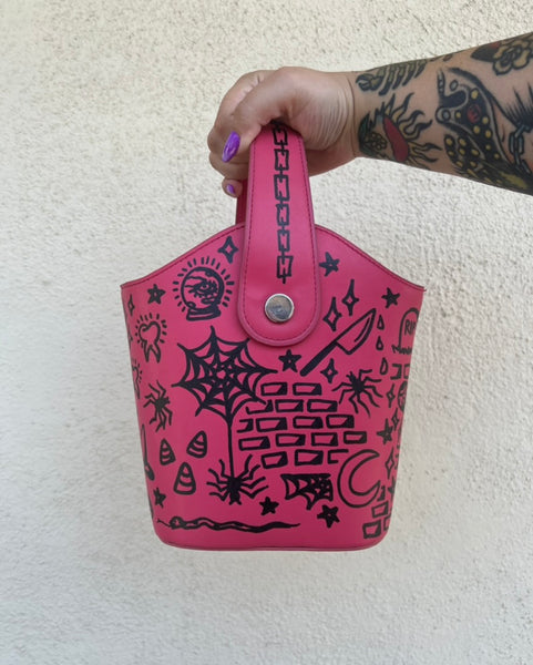 Load image into Gallery viewer, Upcycled Halloween Tattoo Doodle Purse 1 of 1