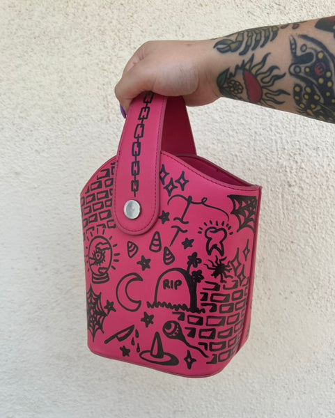 Load image into Gallery viewer, Upcycled Halloween Tattoo Doodle Purse 1 of 1