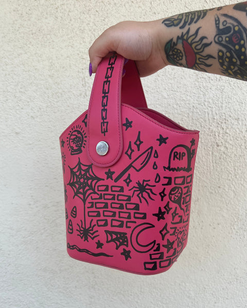 Load image into Gallery viewer, Upcycled Halloween Tattoo Doodle Purse 1 of 1
