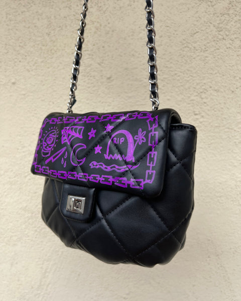 Load image into Gallery viewer, Upcycled Halloween Tattoo Doodle Crossbody Purse 1 of 1