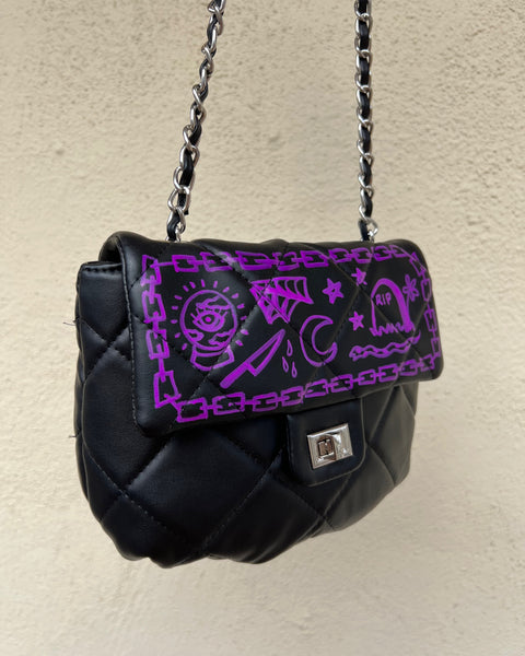 Load image into Gallery viewer, Upcycled Halloween Tattoo Doodle Crossbody Purse 1 of 1