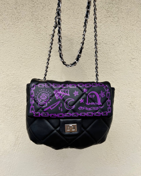 Load image into Gallery viewer, Upcycled Halloween Tattoo Doodle Crossbody Purse 1 of 1