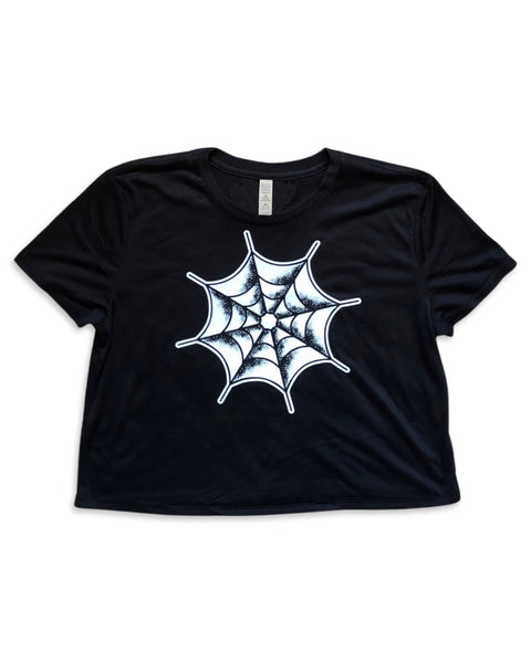 Load image into Gallery viewer, Spiderweb Graphic Crop Top