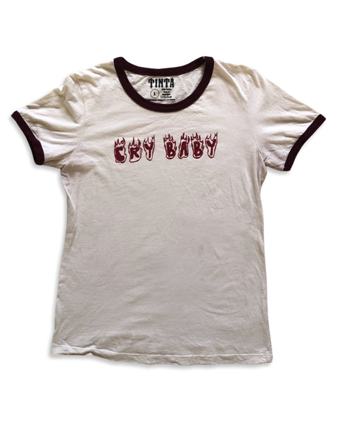Load image into Gallery viewer, Pre-Loved Cry Baby Graphic Ringer Tee — Size L
