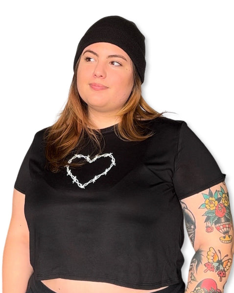 Load image into Gallery viewer, Barbed Wire Heart Graphic Crop Top