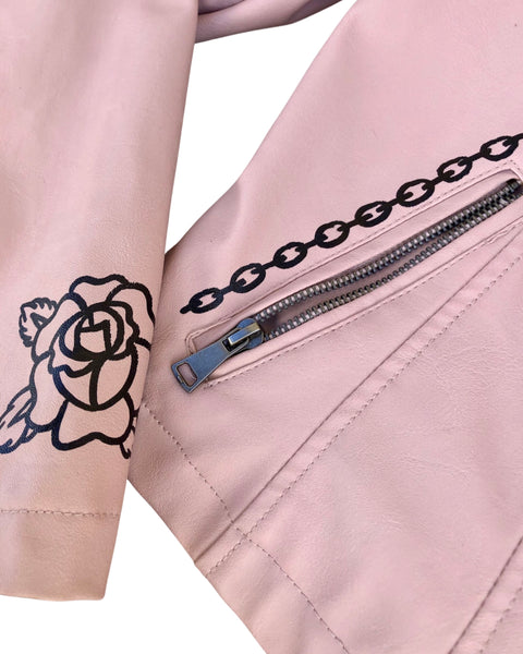Load image into Gallery viewer, Women's Upcycled Dusty Pink Rose Faux Leather Jacket (Size S) 1 of 1