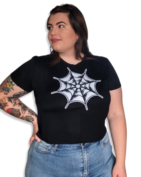 Load image into Gallery viewer, Spiderweb Graphic Crop Top