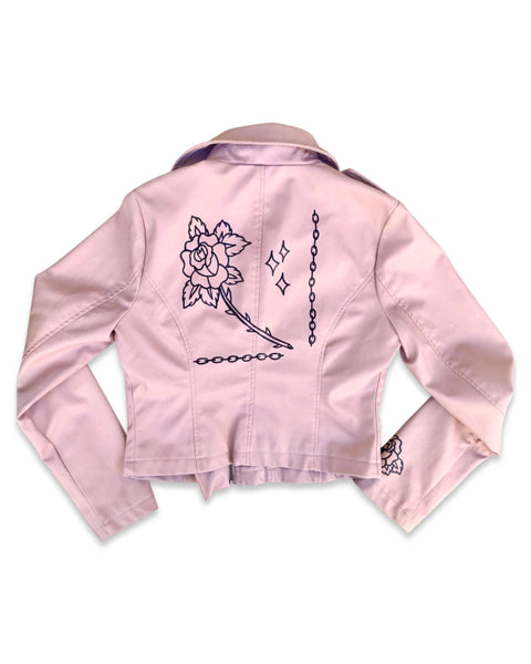 Load image into Gallery viewer, Women's Upcycled Dusty Pink Rose Faux Leather Jacket (Size S) 1 of 1