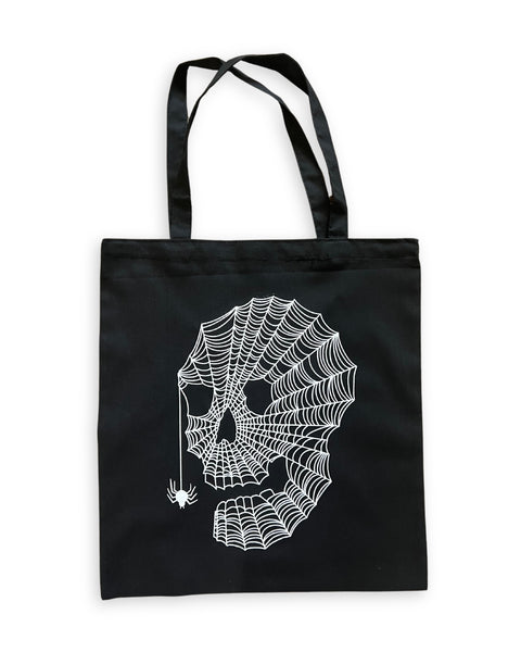 Load image into Gallery viewer, Spiderweb Skull Tote Bag
