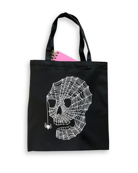 Load image into Gallery viewer, Spiderweb Skull Tote Bag
