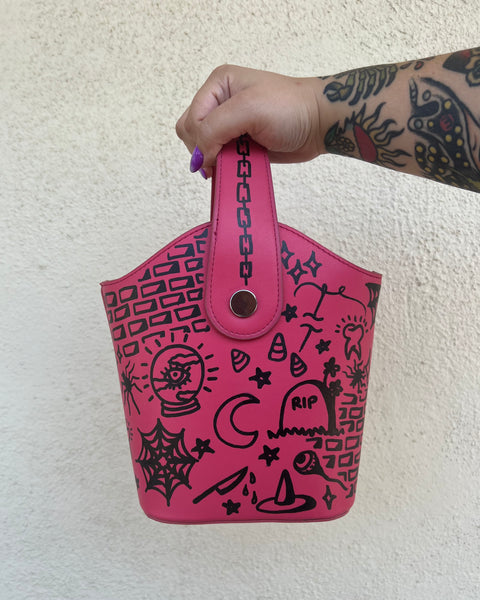 Load image into Gallery viewer, Upcycled Halloween Tattoo Doodle Purse 1 of 1
