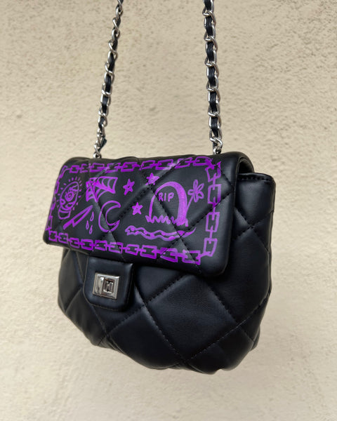 Load image into Gallery viewer, Upcycled Halloween Tattoo Doodle Crossbody Purse 1 of 1
