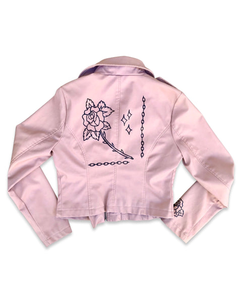 Load image into Gallery viewer, Women&#39;s Upcycled Dusty Pink Rose Faux Leather Jacket (Size S) 1 of 1
